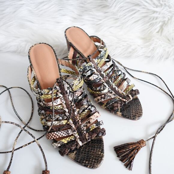 Ulla Johnson Rayna Snake-Print Leather Strappy Block Heel Sandals - Picture 3 of 13
